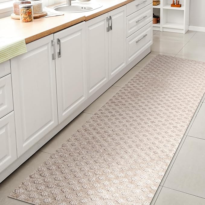 JONATHAN Y Mini-Diamond Trellis Indoor Outdoor Runner Rug 2X10 Beige, Rabat High-Low Pile for Backyard, Patio, Porch, Easy-Cleaning, High Traffic, Pet-Friendly, Non-Shedding (SBH101A-210)