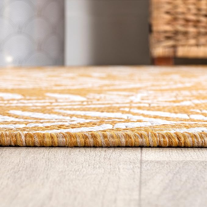 JONATHAN Y Palm Frond Indoor Outdoor Runner Rug 2X8 Yellow/Cream, Nevis for Backyard, Patio, Porch, Easy-Cleaning, High Traffic, Pet-Friendly, Non-Shedding (SMB119C-28)