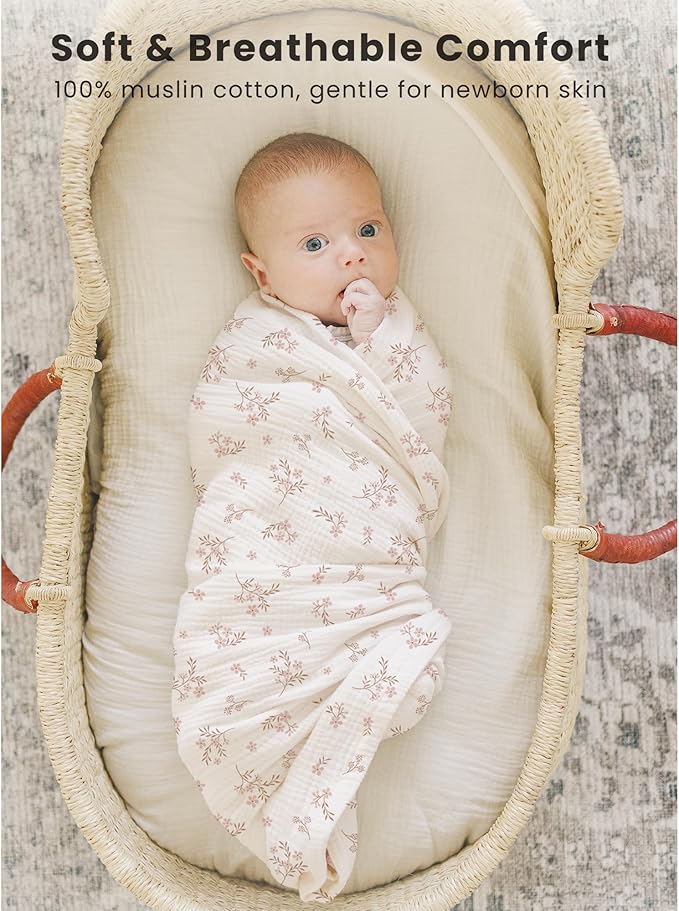 Konssy 3 Pack Muslin Swaddle Blankets for Unisex, Newborn Receiving Blanket, Large 47 x 47 inches, Soft Breathable Muslin Baby Swaddles for Boys & Girls