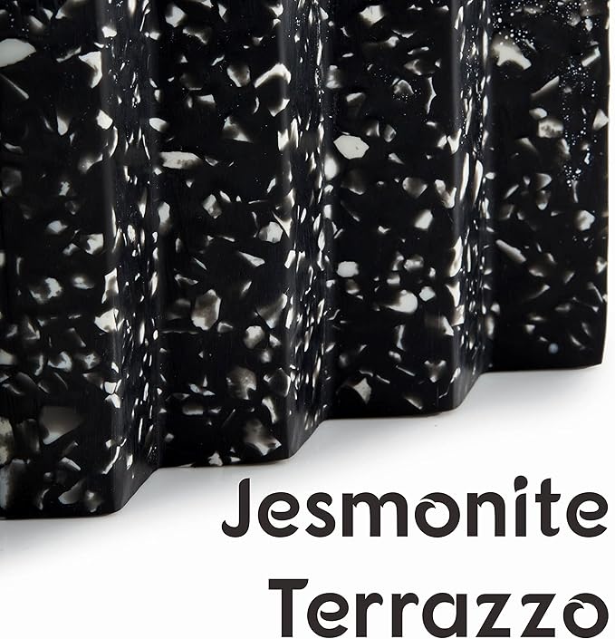 Zig Zag Terrazzo Stone Soap Dish for Bathroom Sink - Concrete Soap Saver for Bar Soap Holder for Shower - Sponge Holder - Self Draining Soap Dish Holder - Kitchen Soap Tray (Black)