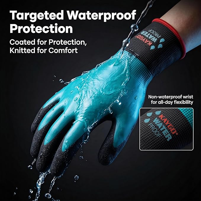 KAYGO Waterproof Work Gloves for Men and Women, Rubber Coated Non-slip Working Gloves for Garden, Outdoor Construction,KG150, Blue, XL