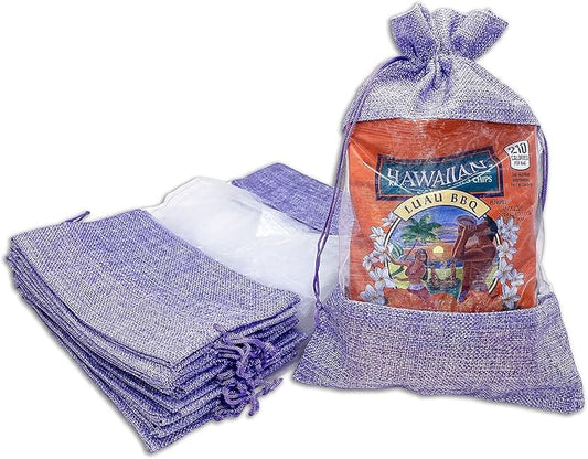12-Pack X-Large Linen Burlap & Organza Gift Bags w. Drawstrings (7.5x11.5 in, Lavender) - Party Favors, Presents, Samples & Treats Mesh Pouch by The Display Guys