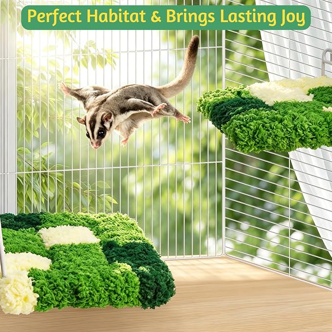 Rat Cage Platform 2Pcs Rat Cage Accessories with Warm Velvet, Sugar Glider & Chinchilla Toy Cage Hanging Shelf Stand, Rest Perch Fit Squirrel Gerbil Mouse Green Pet Standing Jumping(Large)