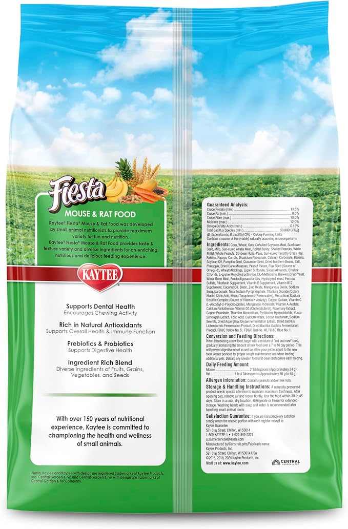 Kaytee Fiesta Mouse & Rat Food, Nutritious Blend, 2 Pounds | More mealtime fun. Mouse food blend. Fruits, veggies, rat enrichment