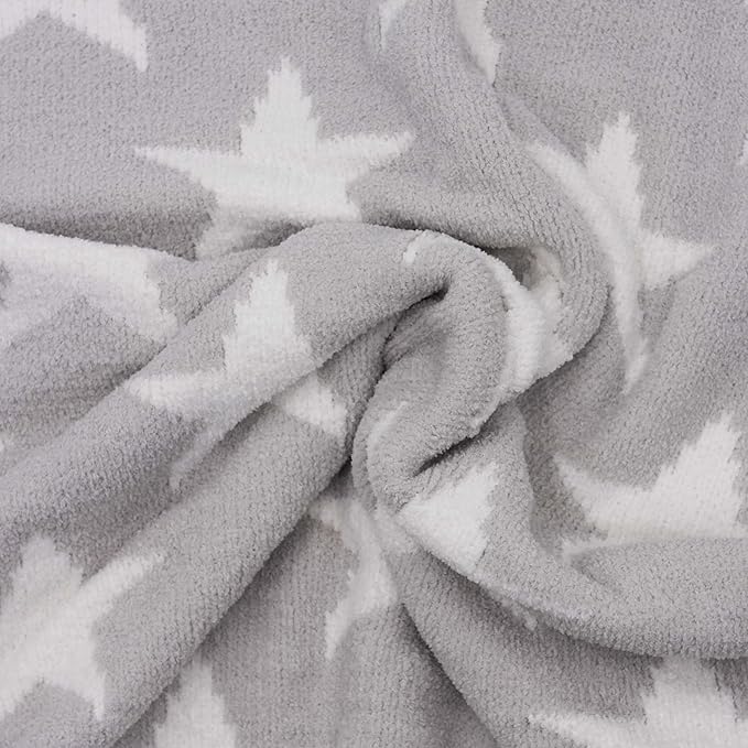 Chenille Baby Blanket - Soft & Plush, Toddler & Baby Blankets, 40x30 Inches (Grey Stars)