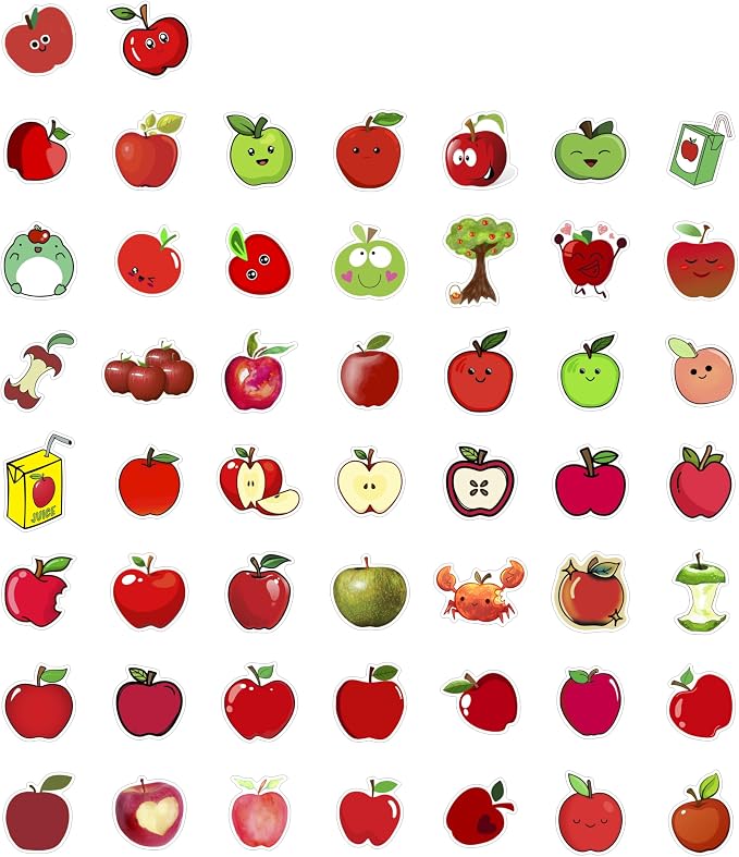 100Pcs Apple Stickers for Water Bottle and Laptop - Apple Party Supplies & Decorations, Waterproof Vinyl Decals, Fruit and Fun Stickers, Gifts for Women & Men