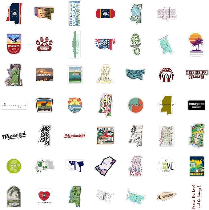 100Pcs Mississippi State Stickers for Water Bottle and Laptop - State Souvenirs, Decorations & Gifts, Waterproof Vinyl Decals, Gifts for Women & Men