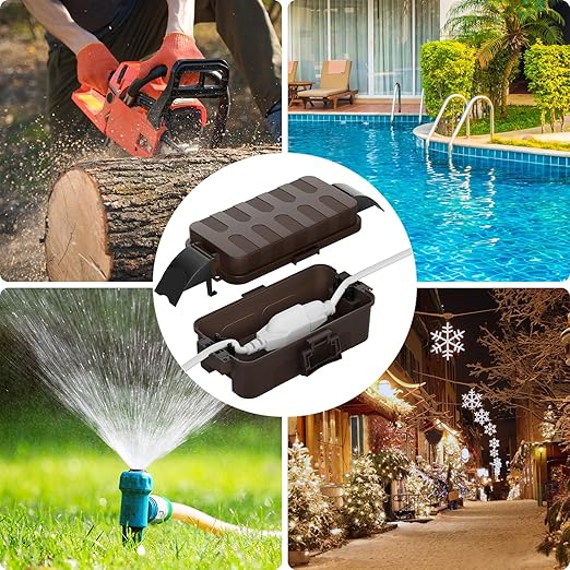 Flemoon [2 Pack] IP55 Small Outdoor Electrical Box Waterproof (Inner 5.9 x 3.2 x 1.8inch), Extension Cord Cover with Detachable Awning Covers for Plug, Outlet, Holiday Lights, Brown