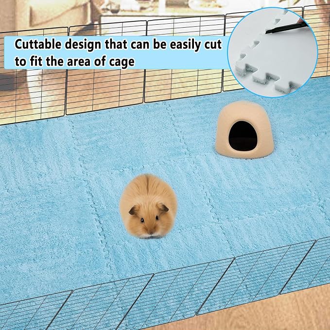 BNOSDM 12Pcs Guinea Pig Plush Pads, Reusable Rabbit Sleeping Floor Mats with Edging, Washable Guinea Pig Fleece Cage Liners, Soft Warm Bunny Bedding, Cage Pad for Small Animals (11.8", Blue)
