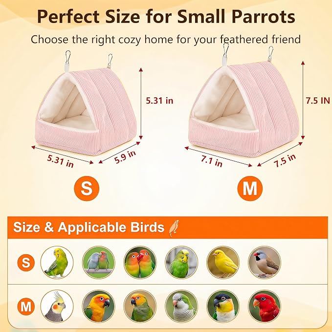Small Winter Warm Plush Bird Nest Bed for Cage (Small, Pink) | Soft Hanging Bird Hammock Hideaway Hut for Budgies,Cockatiels,Parakeets,Small Medium Birds and Guinea Pig,Washable Bird Bed