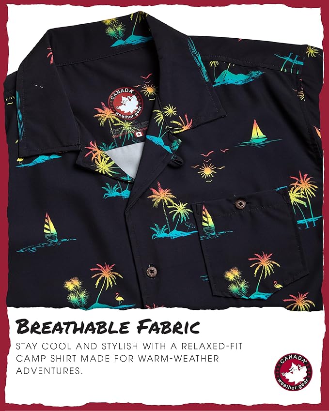 CANADA WEATHER GEAR Mens Beach Outfit Set - 2 Piece Short Sleeve Button Down Hawaiian Shirt for Men and Mens Swim Shorts Set