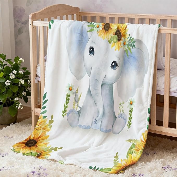 Baby Blankets with Name Sunflower Elephant, Customized Blankets for Newborn Baby, for Boys & Girls, 30"x40"