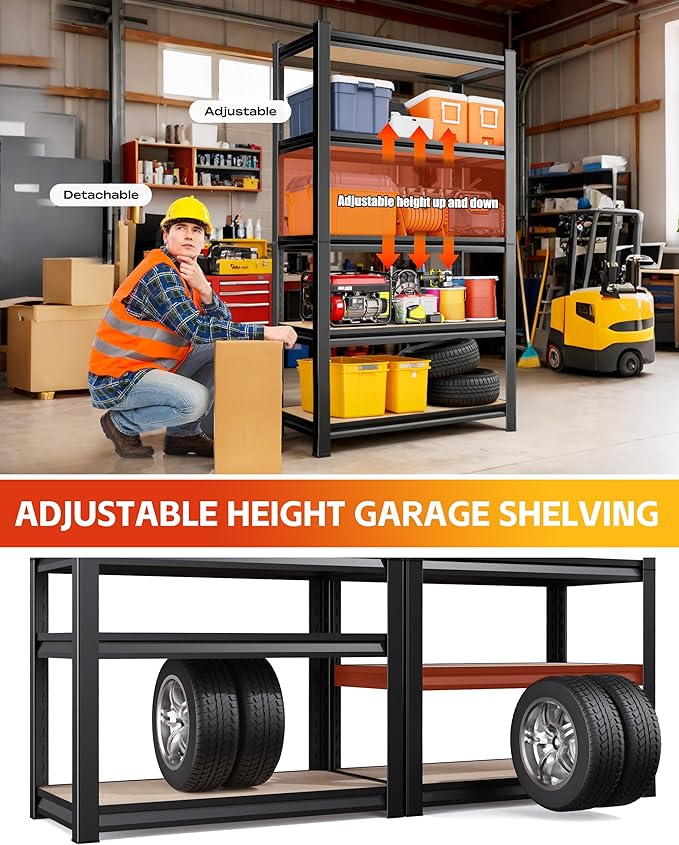 AOAORRG Set of 4 Garage Shelving Heavy Duty Storage Shelves, Metal Adjustable Shelving Unit, Utility Garage Organizer Shelf for Basement, Pantry, Kitchen, Warehouse, 45.6" Wx19.7 Dx78 H