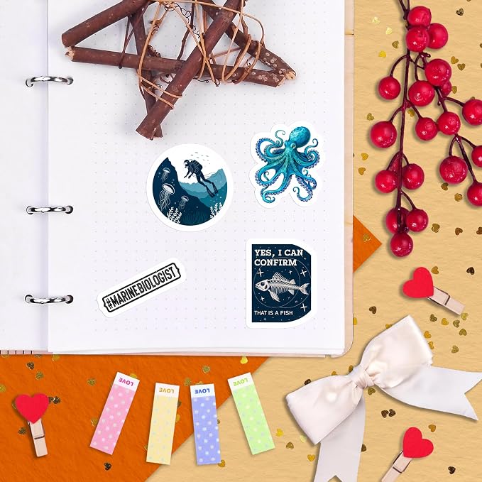 100Pcs Marine Biology Stickers for Scrapbooking, for Luggage, for Water Bottle - Marine Biology Party Supplies & Decorations - Ocean Life Stickers and Decals - Gifts for Women & Men