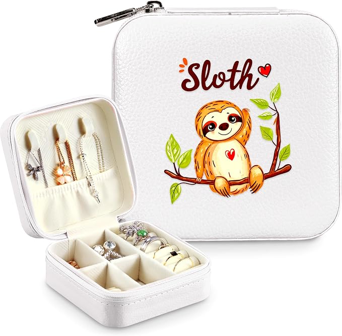 Sloth Jewelry Box, Gifts For Kids Teens Girls, Sloth Lovers Stuff Items Accessories Things Merchandise Decor Merch, Travel Ring Earrings Necklace Organizer Holder!