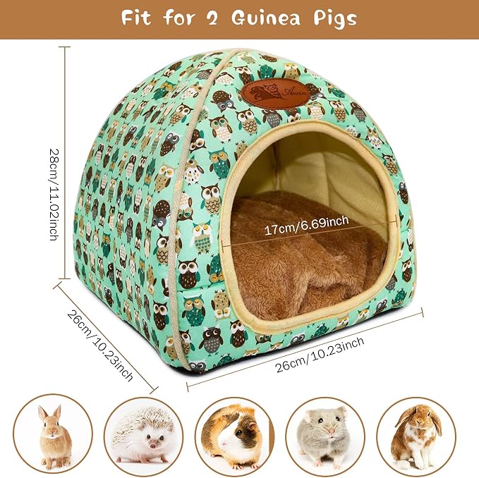 Guinea Pig Bed Hideout, Washable Hamster Cave for Small Animals | Removable Cushion for Cleaning, Warm Fleece Nest, Washable Bed,10.23 x 10.23 x 11 in, Dwarf Rabbits Hedgehogs
