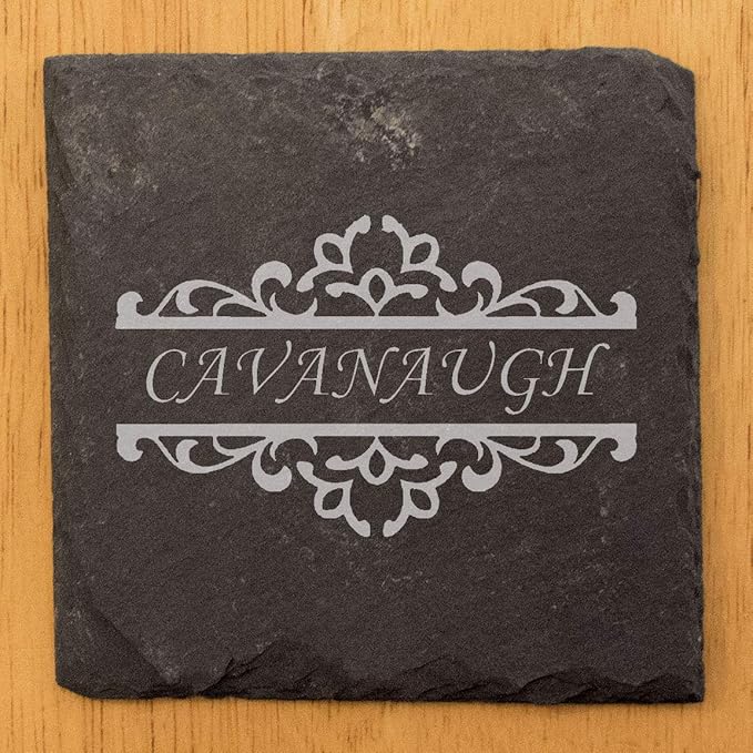 Personalized Monogram Family Coasters, Natural Stone Set, Birthday, Wedding, Customized, Rustic - Square Slate - Set of 4