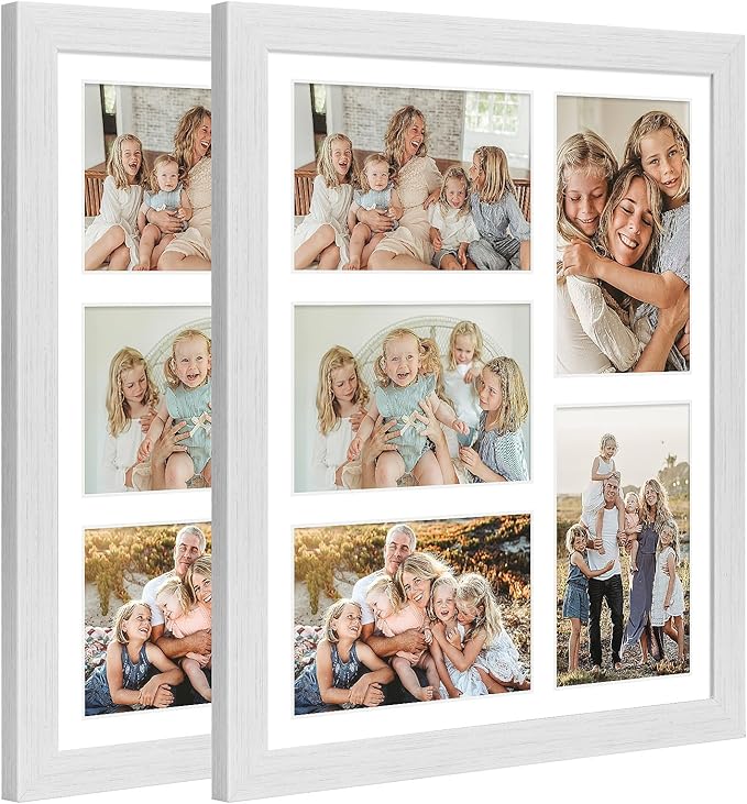 11x13 Collage frame with 5 Openings 4X6 Pictures, Multiple Picture Frame with Mat, Wall or Tabletop Decor, White Wood Grain,2 Pack