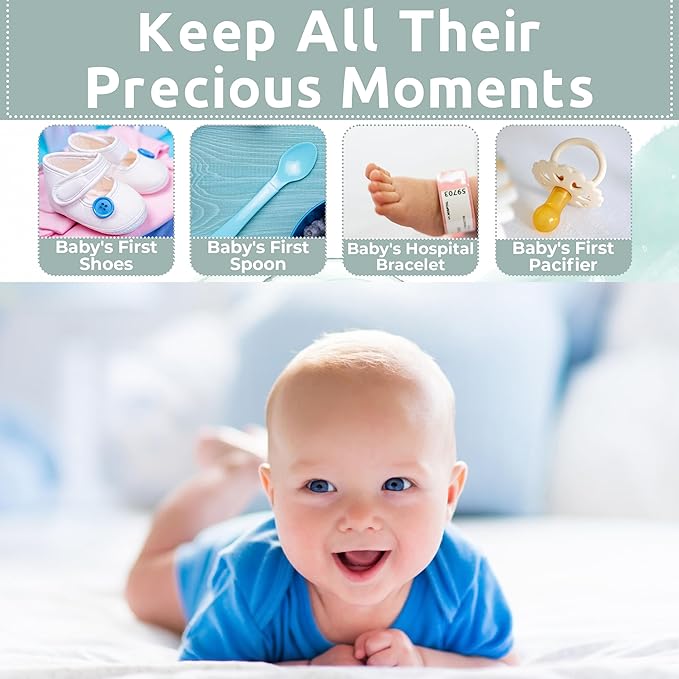 Votum Baby Keepsake Box for Treasured Memories, Moon & Stars - Lightweight, Handcrafted Baby Boxes with 9 Labeled Compartments for First Memories - Gender Neutral Baby Shower Gifts for Girls, Boys