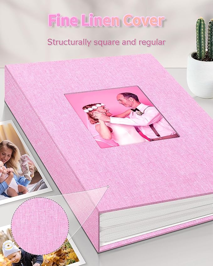 Photo Album 4x6 with 300 Pockets,Slip-in Picture Albums,Linen Cover Memory Book with Front Window,White Page Vertical Photo Book for Wedding,Family,Anniversare,Baby,Vacation