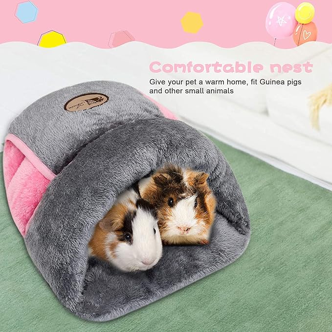 YUEPET Guinea Pig Bed, Warm Fleece Slipper-Shaped Cuddle Cave, Grey | Cozy Guinea Pig House, Portable Guinea Pig Hideout, Soft Coral Fleece, Washable Cushion, Folds Flat, Slipper Shape
