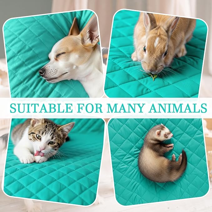 Beeveer 7 Pcs Winter Ferret Cage Liner Set Washable Ferret Pads Bedding Cage Accessories for Small Animals Hamster Rats Chinchillas Hedgehogs Guinea, Stain-Resistant Material(Light Blue)
