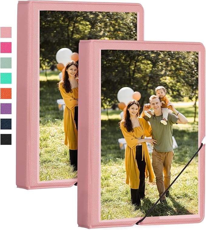 Lifting 2 Pack Small Photo Album 4x6 28 Pockets Plastic 4 x 6 Photo Book Album with Customizable Cover Mini Picture Album for Family Wedding Anniversary Baby Vacation (Pink)