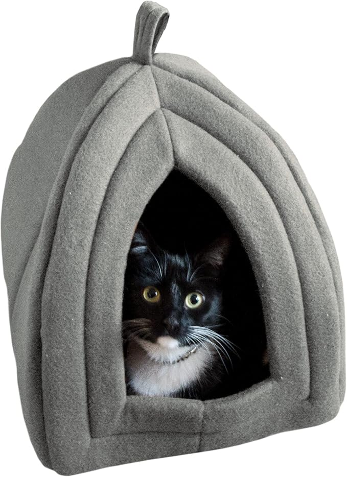 PETMAKER Indoor Cat House with Removable Foam Cushion, Gray, 13.5” x 15.75” | Plush Pet Bed Tent Hideaway with Cozy Soft Interior for Cats, Kittens, and Small Pets, Small Animal Sleep & Rest Space