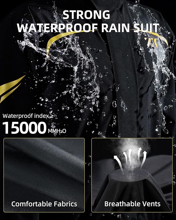 Men's Waterproof Rain Suit Rain Gear Jacket and Pant Outdoor Packable Lightweight Breathable Hooded Raincoat