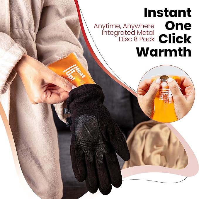 Reusable Hand Warmers – Heat It Up 8 Instant Snap Heat Packs for Hot Compress & Pain Relief – Pocket Size Reusable Heat Pack Set with Fabric Bag for Travel