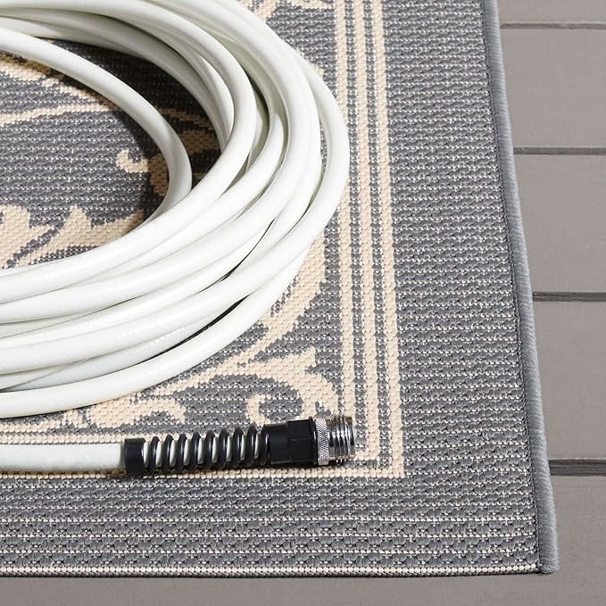 SAFAVIEH Washable Rug Outdoor Courtyard Collection - 7'10" Square, Grey & Natural, Non-Shedding & Easy Cleaning, Ideal for Patio, Backyard, Mudroom (CY2098-3606)