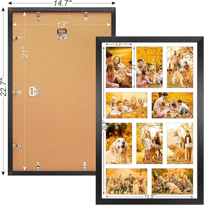 13x21 Collage frame with 10 Openings 4X6 Pictures, Multiple Picture Frame with Mat, Wall or Tabletop Decor, Black Wood Grain,2 Pack