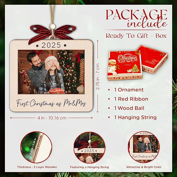 First Christmas As Mr And Mrs 2025 Picture Frame Ornament - Wedding Gifts for Newlyweds - First Christmas Married Ornament 2025 - Newlyweds Gifts For Couples - Mr And Mrs Wedding Gift