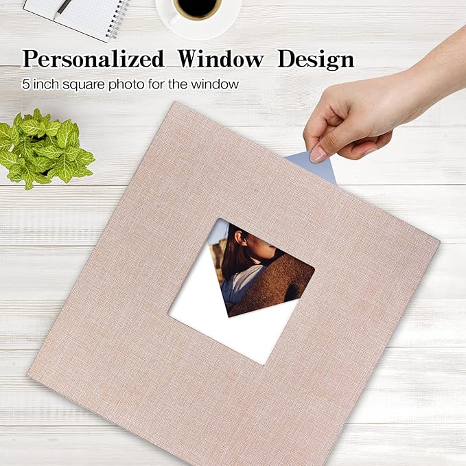 potricher 13.2x12.8 Inch Self Adhesive Photo Album Linen Cover 80 Pages Sticky 3x5 4x6 5x7 6x8 8x10 8.5x11 Magnetic DIY Scrapbook Photo Album with A Metallic Pen (Beige)