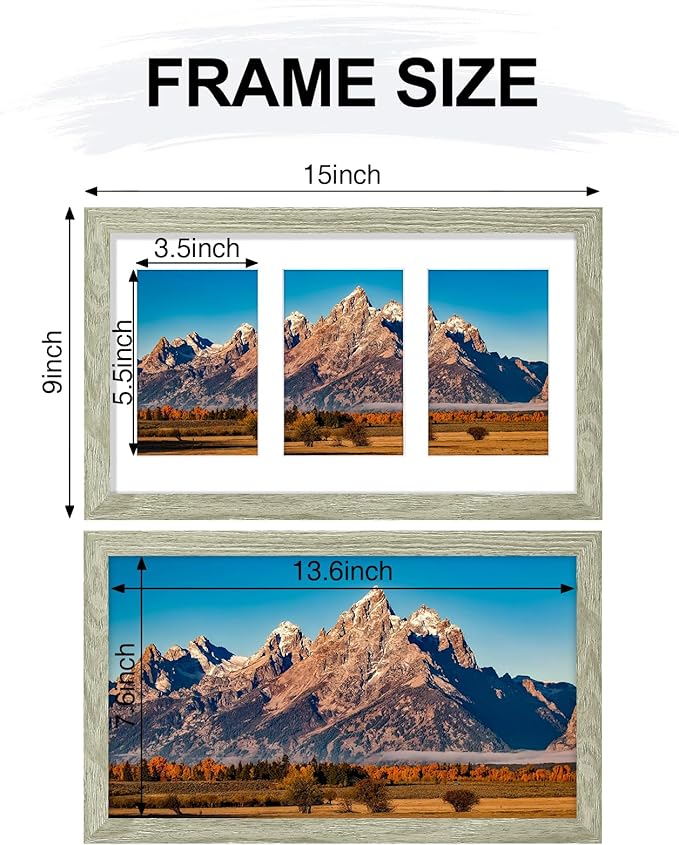 Vittanly 8x14 Picture Frames Collage Wall Decor, Displays 3Pcs 4x6 Pictures with Mat or 1Pcs 8x14 without Mat, Collage Picture Frame for Horizontal or Vertical Display, Driftwood, 1 Pack