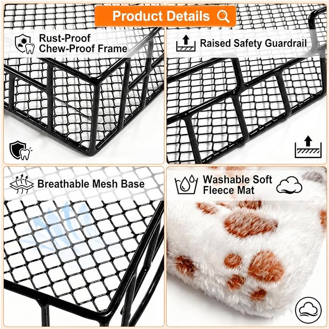 Hacaroa Rat Cage Platform with Mat, Hanging Guinea Pig Bed Basket Metal Squirrel Cage Ledge Bird Perch, Chinchilla Cage Accessories Small Animal Habitat for Hamster, Ferret, Gerbil, Easy to Clean