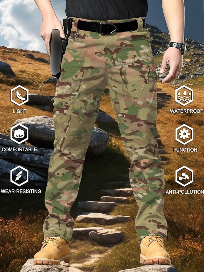 AUTIWITUA Men's Tactical Cargo Pants Water Resistant Lightweight Hiking Pants Outdoor Work Pants with Multi Pockets(No Belt)