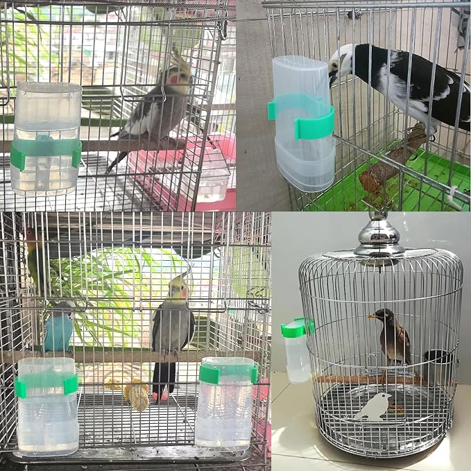 Automatic Bird Water Dispenser Parrot Water Feeder Bird Seed Food Container Parakeet Waterer Cockatiel Cage Accessories Automatic Feeding for Finch Lovebird Canary Small Birds(2Pcs) (Pack of 2)
