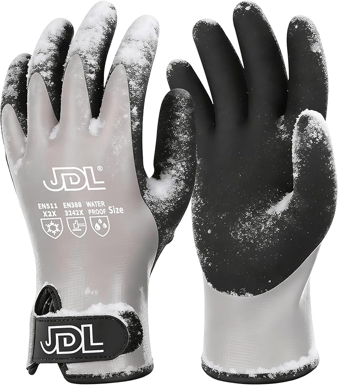 JDL 100% Waterproof Winter Work Gloves for Men & Women, Thermal Insulated Freezer Gloves for Cold Weather, Super Grip Palm