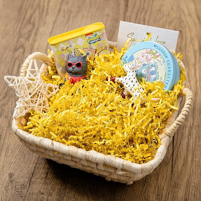 Mefleet 1/2 LB Crinkle Cut Paper Shred Filler 8 oz Yellow Crinkle Shredded Paper for Gift Box - Gift Basket Bag Filler - Grass Cushion Stuffing for Easter, Mother's day, Holiday Packaging Wrapping