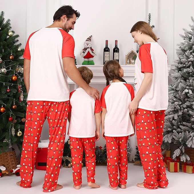 Christmas Pajamas for Family Matching Holiday PJ's Jammies Sets with Short Sleeve Tee and Pants Sleepwear Loungewear