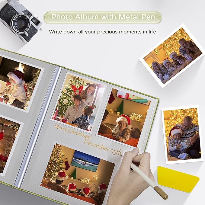Popotop Large Photo Album Self Adhesive 4x6 5x7 8x10 Scrapbook Album DIY Picture Book,Gifts for Mom,Family Baby and Wedding,with Metal Pen and Plastic Board