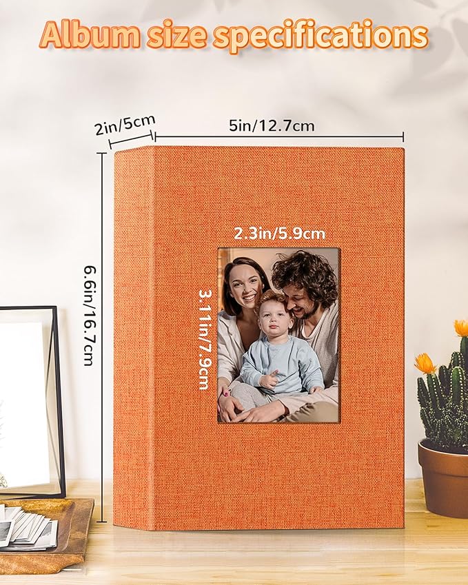 Photo Album 4x6 with 100 Pockets,Slip-in Picture Albums,Linen Cover Memory Book with Front Window,White Page Vertical Photo Book for Wedding,Family,Anniversare,Baby,Vacation