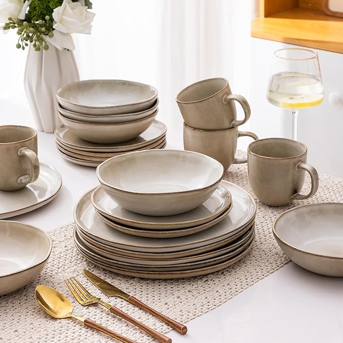 AmorArc Ceramic Dinnerware Sets,Handmade Reactive Glaze Stoneware Plates and Bowls Sets,Highly Scratch Resistant | Dishwasher & Microwave Safe Dishes Set,Service for 12 (36pc)