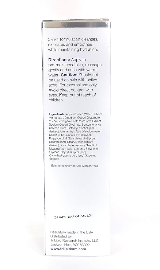 Trilipiderm Hydrating Exfoliant Cleanser – 3-in-1 Face Cleanser, Scrub & Hydrator, Fragrance-Free, Daily Facial Cleanser, Travel Size 3 Ounce Tube