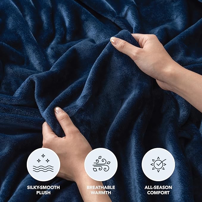 Berkshire Blanket Classic VelvetLoft® Solid Throw Blanket, Lightweight Soft Fuzzy Plush Throw Blanket for Bed and Couch, Dress Blues, 50x60 Inches