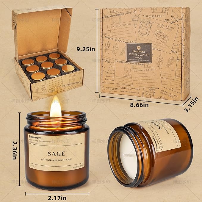 9 Pack Soy Candles for Home Scented |（Cedarwood/Sandalwood Rose/Amber） Long-Lasting 270 Hours, Natural Scented Candles Gift for Women & Men, Birthday, Mother’s Day, Christmas, Thanksgiving