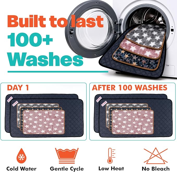 LUFTPETS Guinea Pig Cage Liners 5 Pcs, Washable Midwest Pads & Fleece Mats | 2 Absorbent Bunny Pee Pads 47x24, 3 Fleece Blankets. Hay Shakes Off. Non-Slip. Waterproof Rabbit Bedding