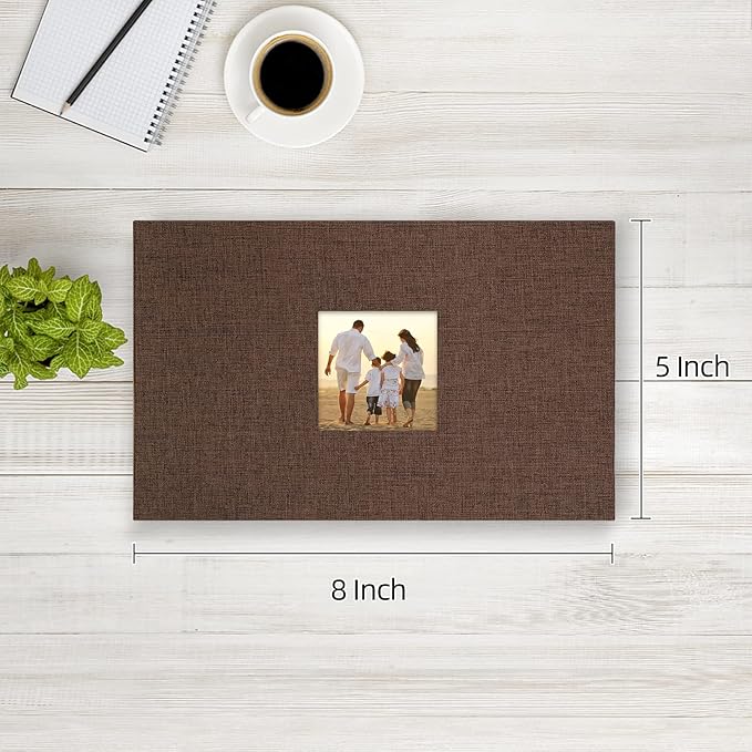 potricher Small Photo Album 4x6 100 Photos Linen Cover Picture Photo Book for Family Wedding Anniversary Baby Vacation (Brown,100 Pockets)