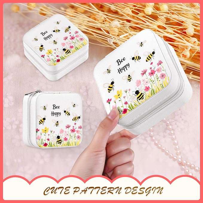 Bee Jewelry Box, Gifts For Women Teens Girls, Bumble Bee Lovers Themed Stuff Items Accessories Things Merchandise Decor Merch, Travel Ring Earrings Necklace Organizer Holder!